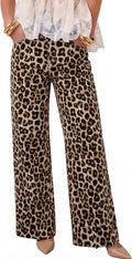 Women's High Waisted Jeans Wide Leg Leopard Print Denim Pants