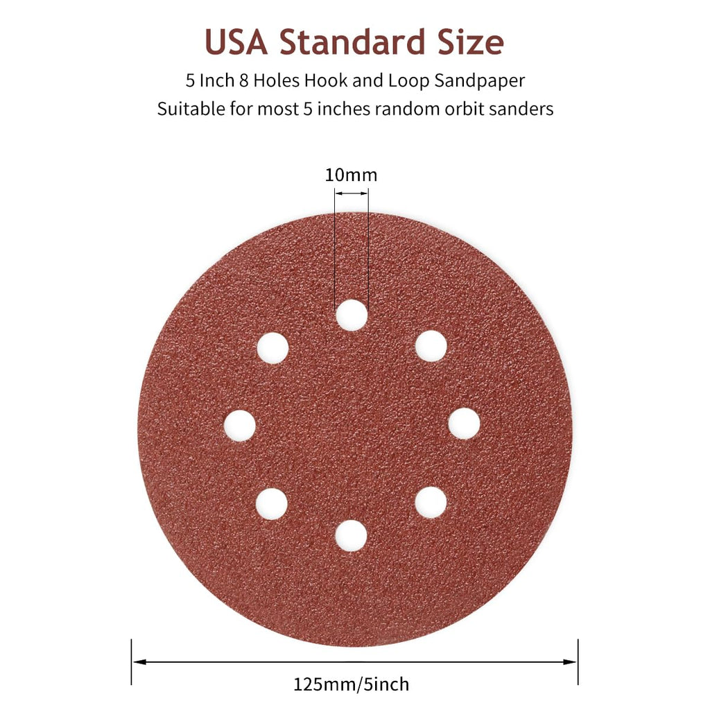 50 PCS 5 Inch 8 Hole Hook and Loop Sanding Discs 60 Grit