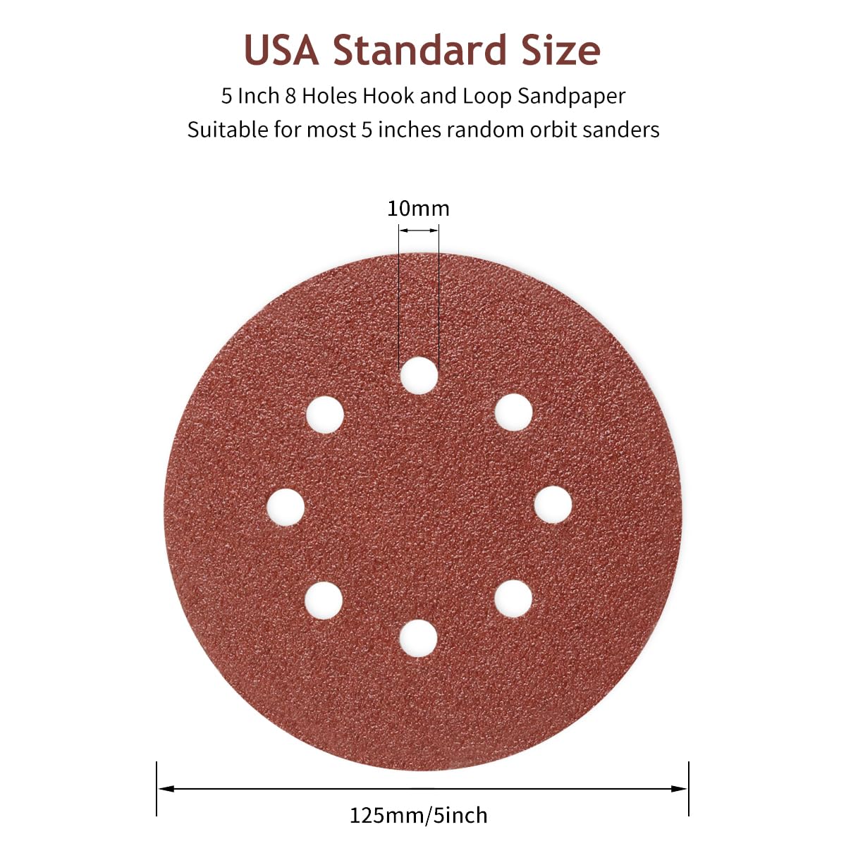 50 PCS 5 Inch 8 Hole Hook and Loop Sanding Discs 60 Grit