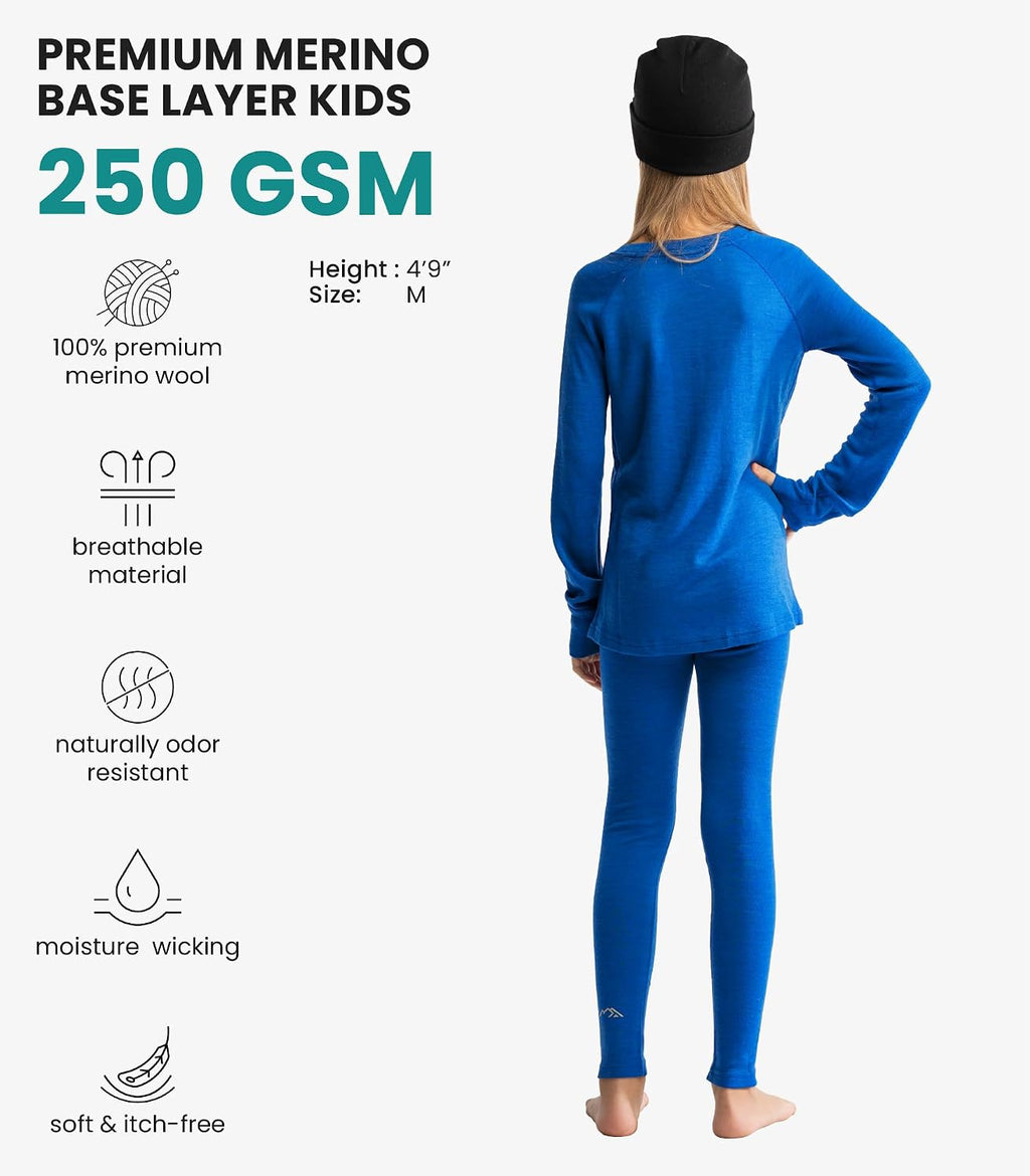 100% Merino Wool Base Layer Kids Set - Midweight Unisex Thermal Underwear | Soft, Non-Itchy Kids / Toddler Clothes