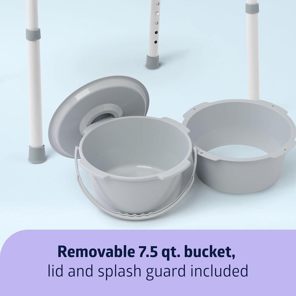3-in-1 Elongated Bedside Commode, Portable Toilet, Sturdy, 16" to 22" Seat Height, 16.5" Seat, 7.5 Qt. Bucket