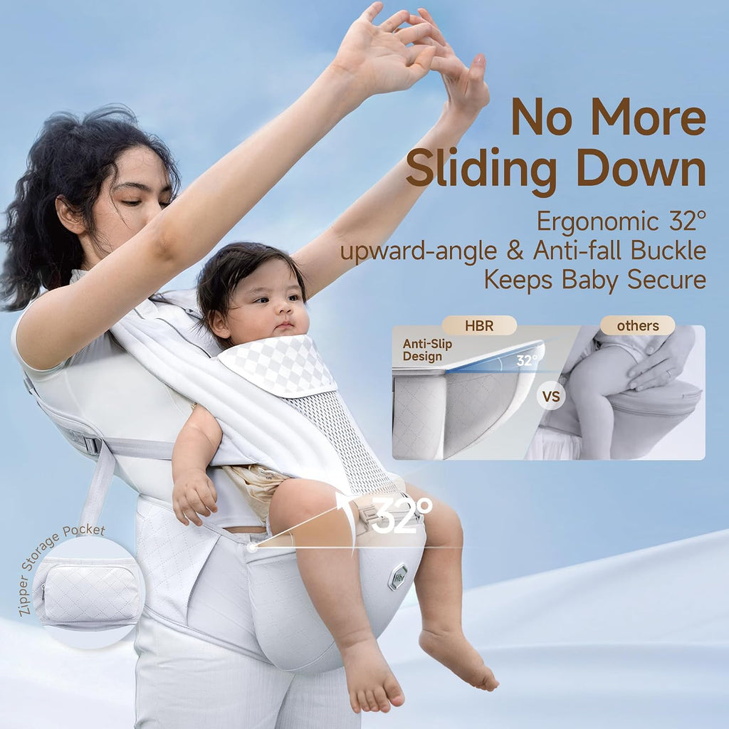 Baby Carrier with Hip Seat, 6-in-1 Ergonomic Front-Facing, Air-Padded | Extra-Wide Non-Slip Hip Seat