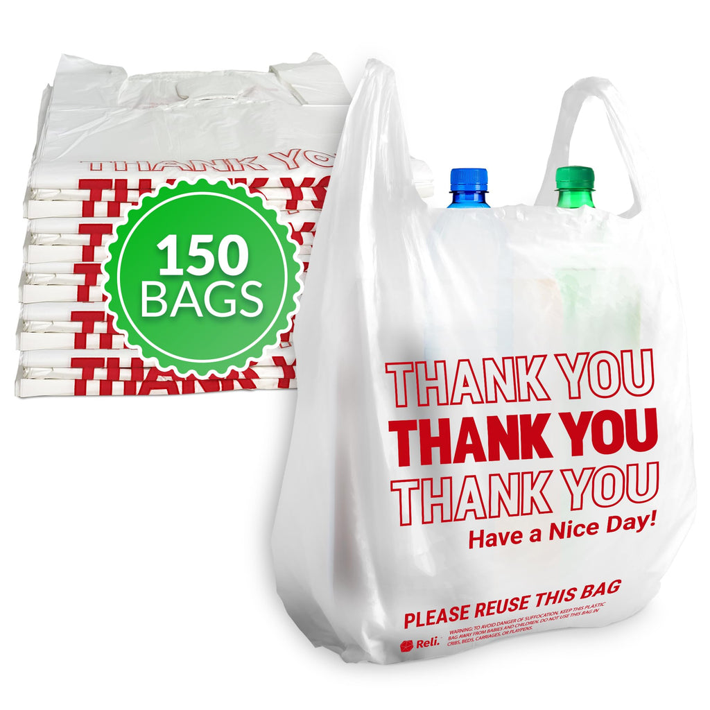 Plastic Bags with Handles | 150 Pack | White