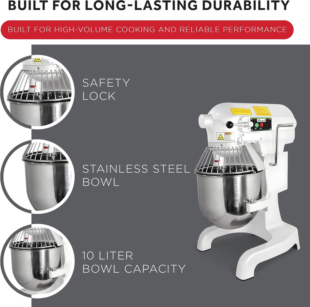 10 L White Commercial-Grade Planetary Mixer