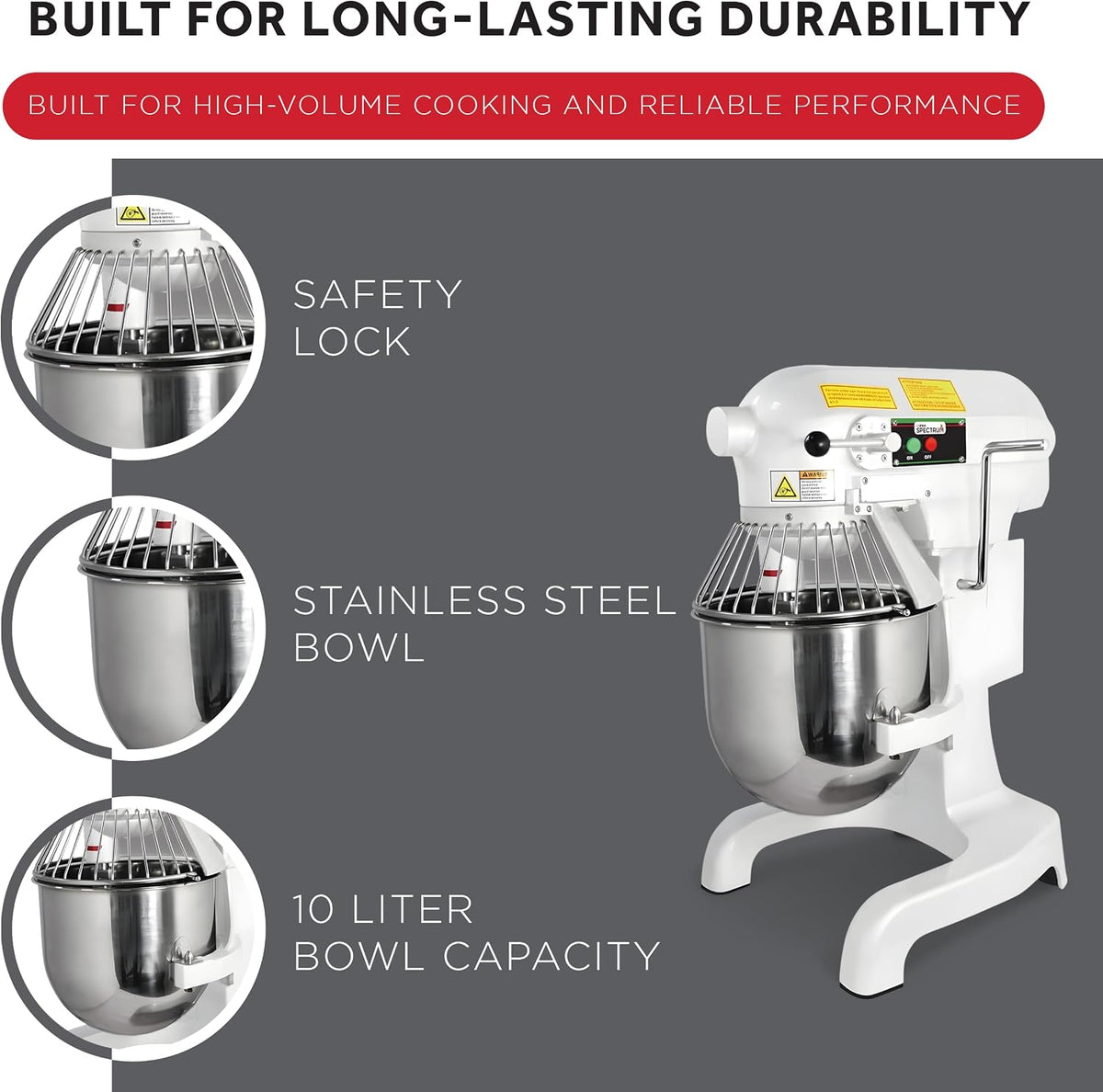 10 L White Commercial-Grade Planetary Mixer