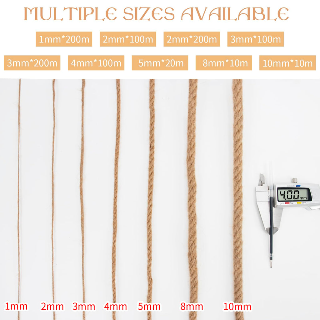 5mm Jute Twine String 66 Feet Natural Thick Garden Twine for Crafts, Outdoor, Gardening, Gift Wrapping, Plants