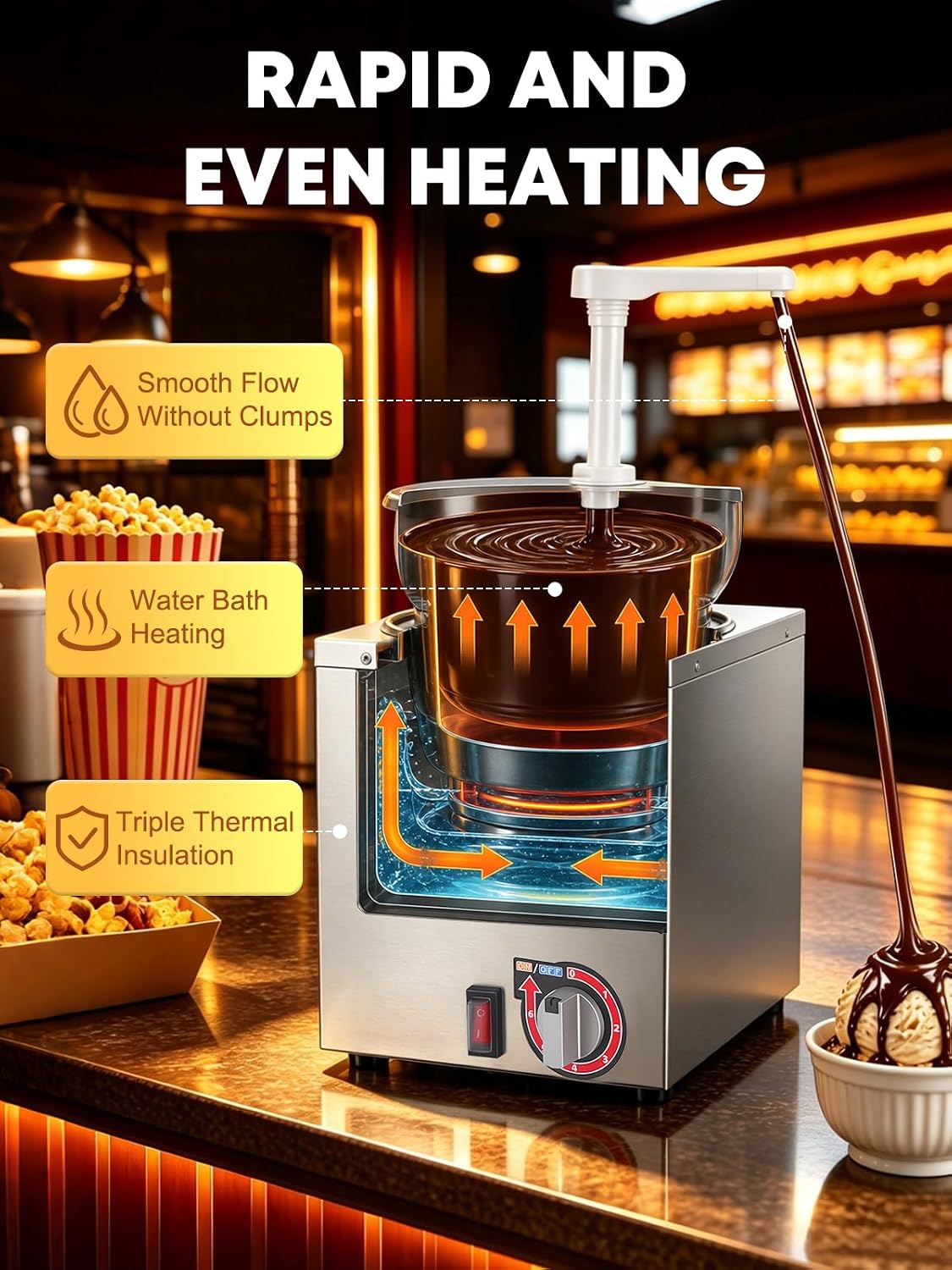 4.6Qt Nacho Cheese Sauce Dispenser Hot Fudge Warmer with Pump