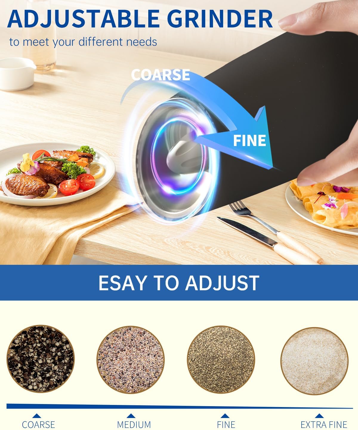 Gravity Electric Salt and Pepper Grinder Set Automatic Salt and Pepper Grinder Set with LED Light, Battery Operated