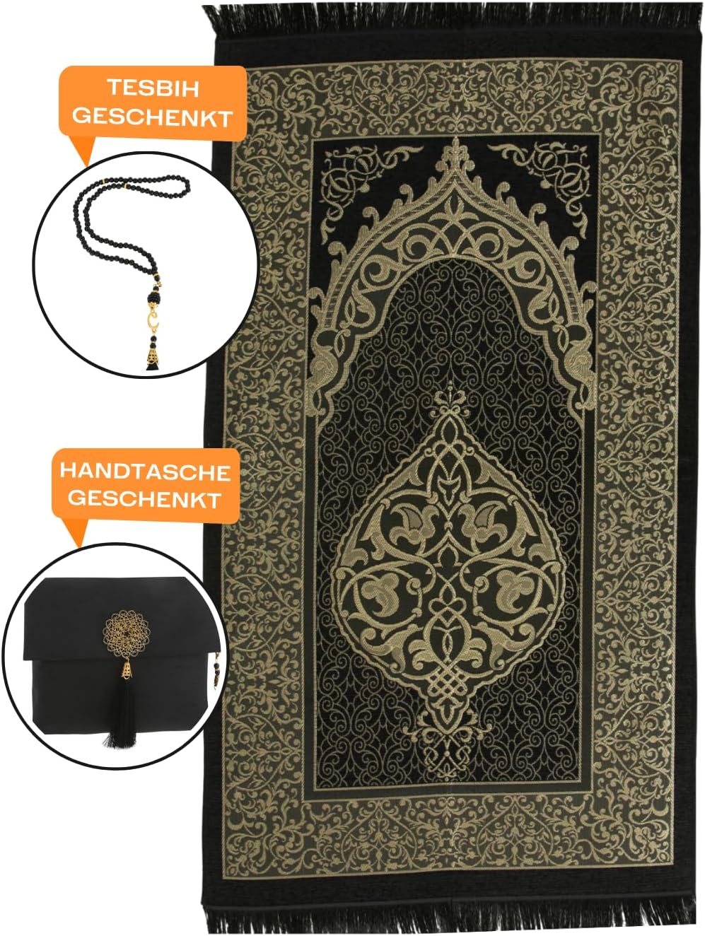 Muslim Prayer Rug with Tasbih and Portable Bag, Muslim Gift for Women Men, Mubarak Islamic Box, Soft Mat Islam Gifts