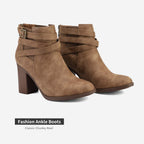 DREAM PAIRS Women's Chunky High Heel Ankle Booties Shoes,Tan,8.5