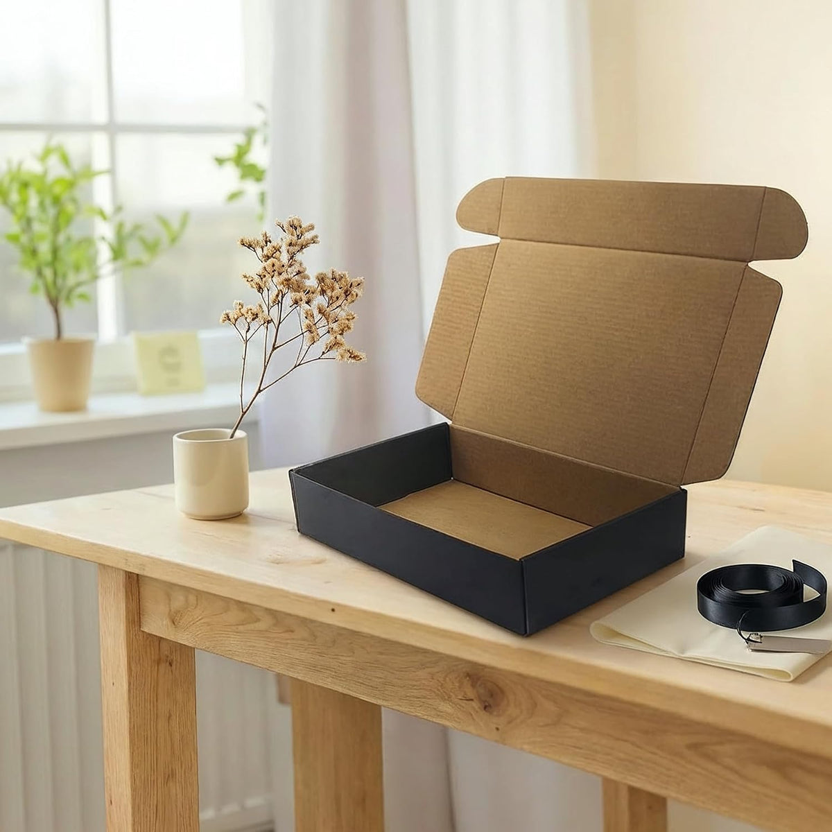 10x6x2 inch Black Shipping Box Pack of 20, Corrugated Cardboard Mailer Box