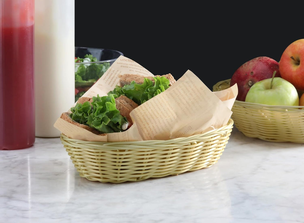 44218 Commercial-Grade Plastic Food Serving Baskets, 9 x 4.25 x 2 Inch Oblong Hand Woven Polypropylene Baskets with