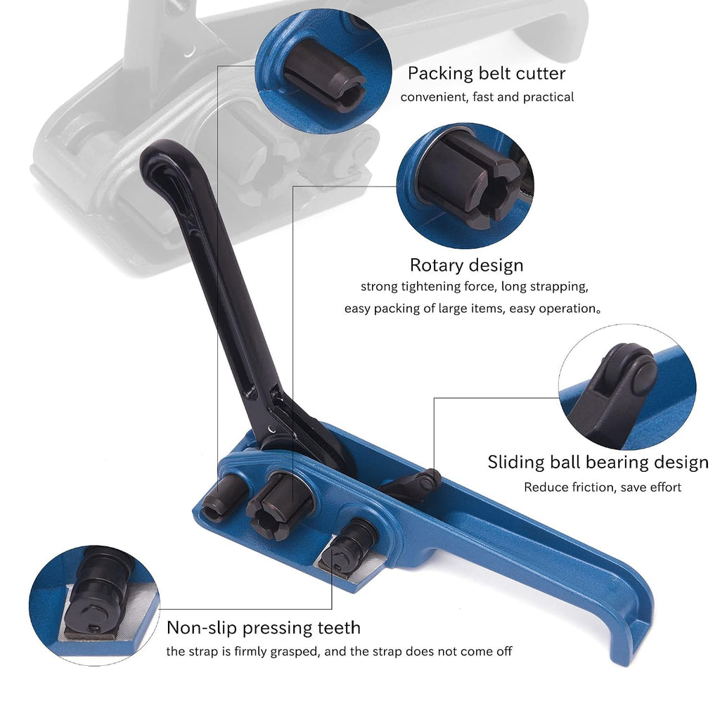 Pallet Packaging Strapping Banding Kit - Tensioner & Sealer Machine Set, Heavy Duty PET Belt, Open Serrated Seals