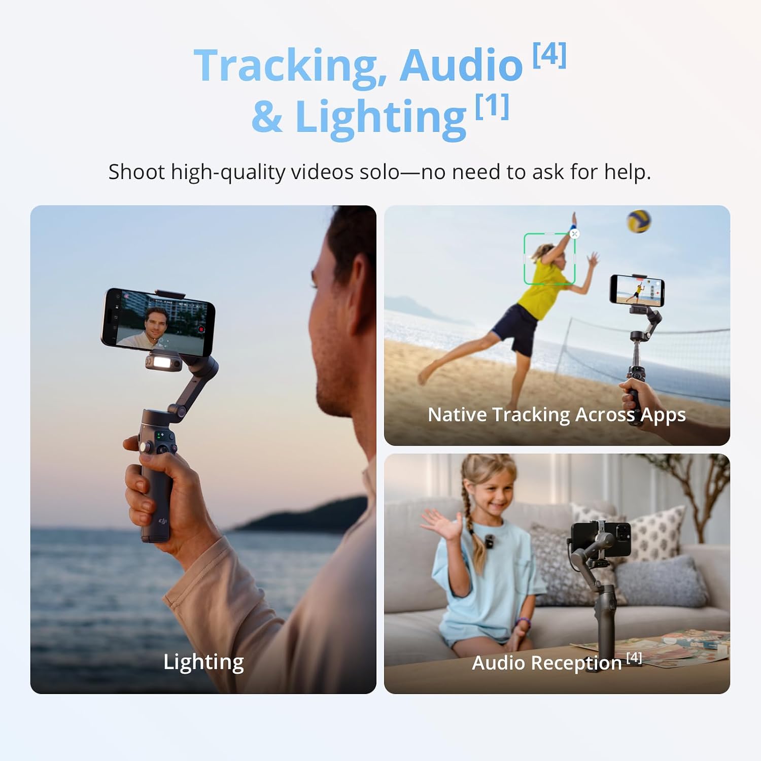 Osmo Mobile 8 Gimbal Stabilizer for Phone, 3-Axis Stabilization | AI Native Tracking with Audio & Lighting, 360° Pan
