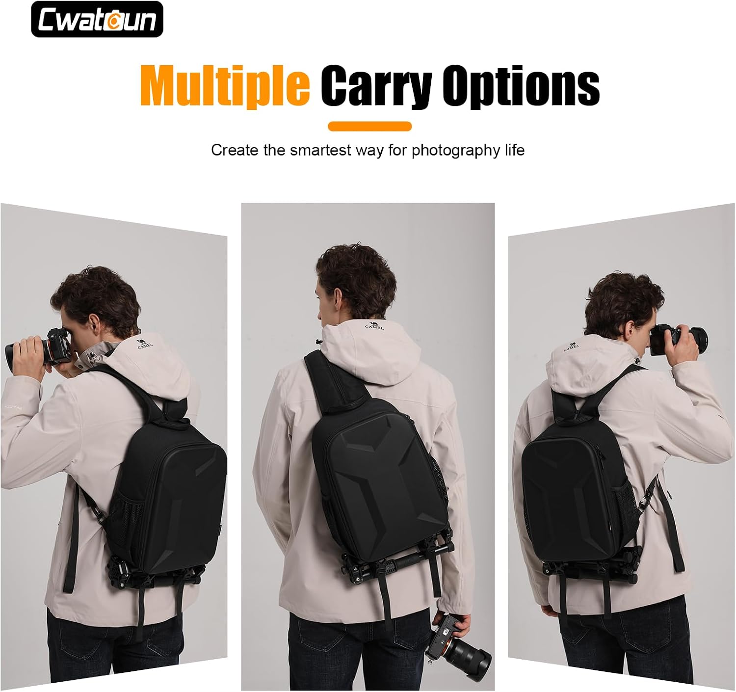 Camera Backpack Hardshell for Photography, 2 in1 Shockproof Camera Sling Bag, Waterproof Camera Case Crossbody with