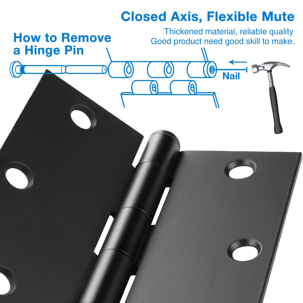 18 Pack Matte Black Door Hinges 3.5 x 3.5 Inch with Square Corners