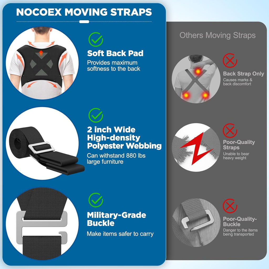 Moving Straps for Lifting 2-Person: Shoulder Strap with Back Support