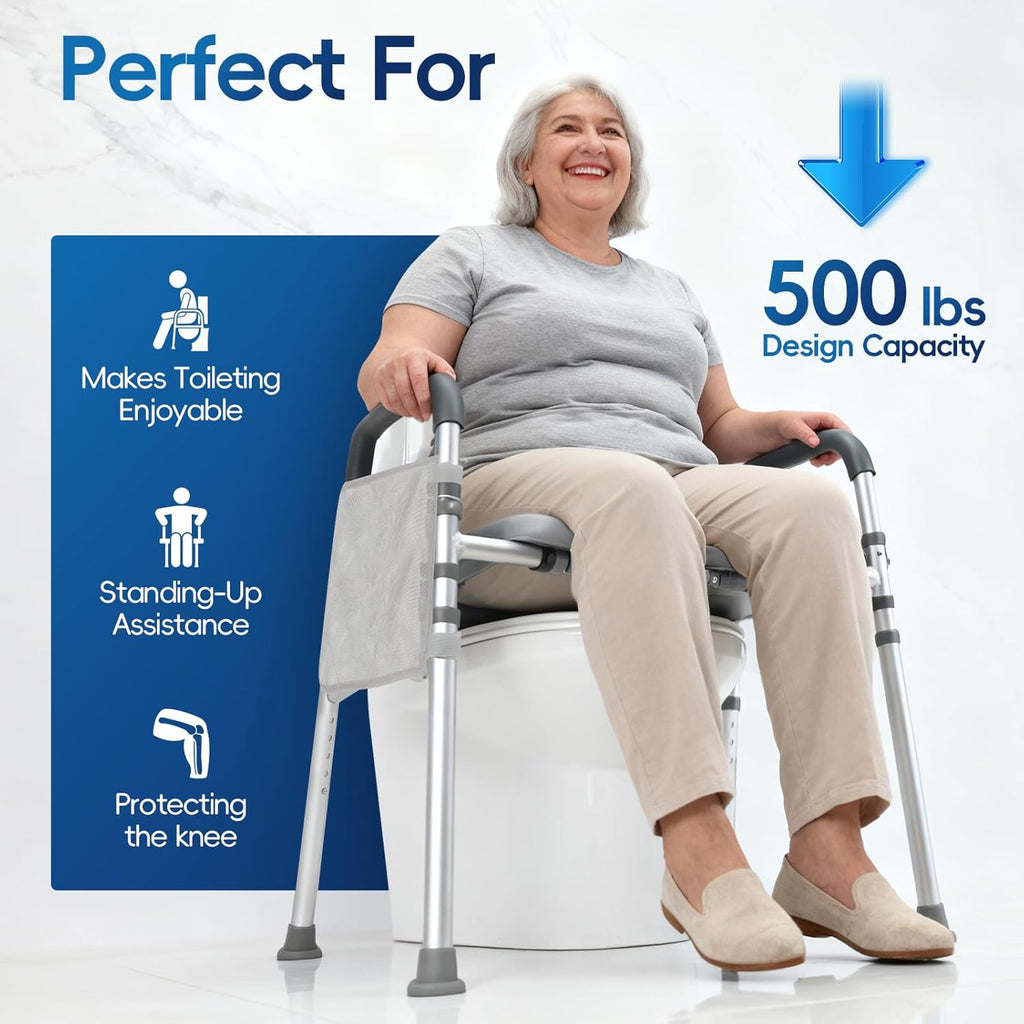 Raised Toilet Seat with Handles, 500lb Handicap Toilet Seat with Handles Over Toilet, Commode Chair with Adjustable