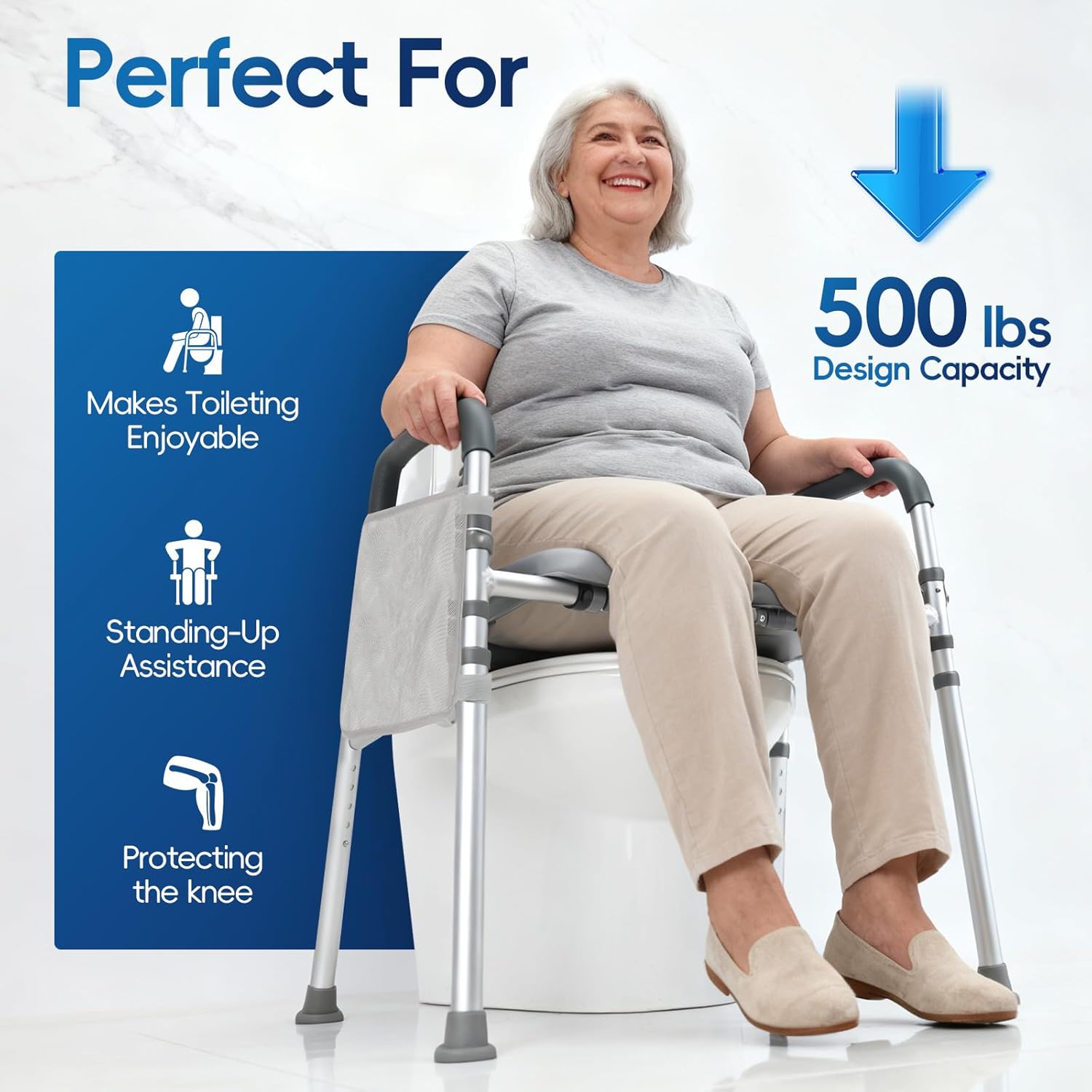 Raised Toilet Seat with Handles, 500lb Handicap Toilet Seat with Handles Over Toilet, Commode Chair with Adjustable