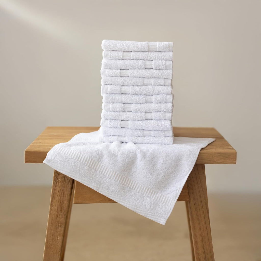 12-Piece 100% Turkish Cotton Washcloths and Face Towels, White | 13x13 in Standard Size Small Towel, Multi-use