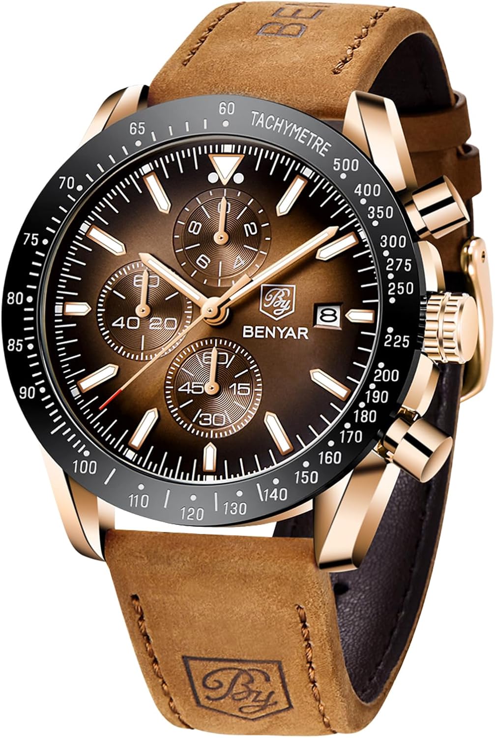 Watches for Men, Analog Quartz Movement Chronograph Wrist Watch, Leather/Stainless Steel/Silicone Strap, Business