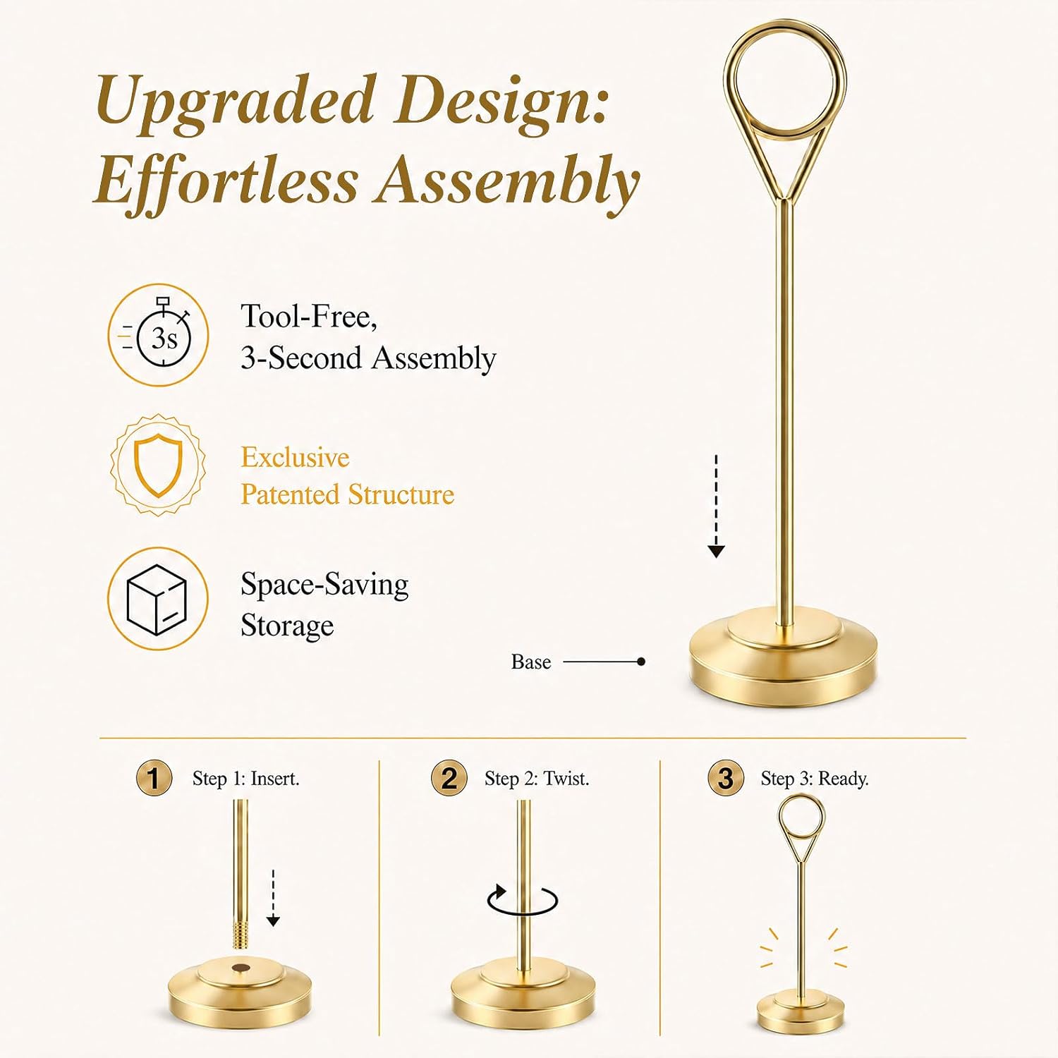 12 Pcs Gold Table Number Holders, 6 Inch Tall Place Card Holders for Table, Sturdy Photo Picture Holders with