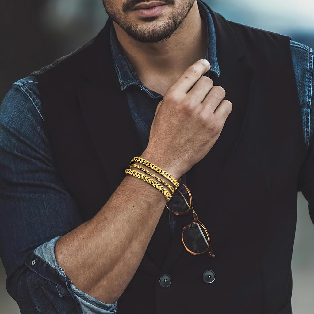 Mens Bracelet Silver and Gold Bracelet for Men Rakhi for Brother | Waterproof Stainless Steel Cuban Chain Bracelet