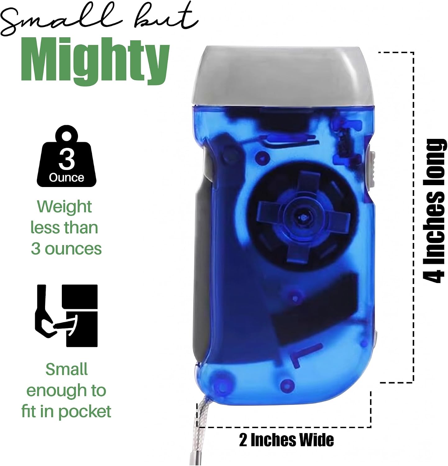 4-Pack Hand Crank Flashlights for Emergencies, Double LED | Hand-press crank generates power without batteries;