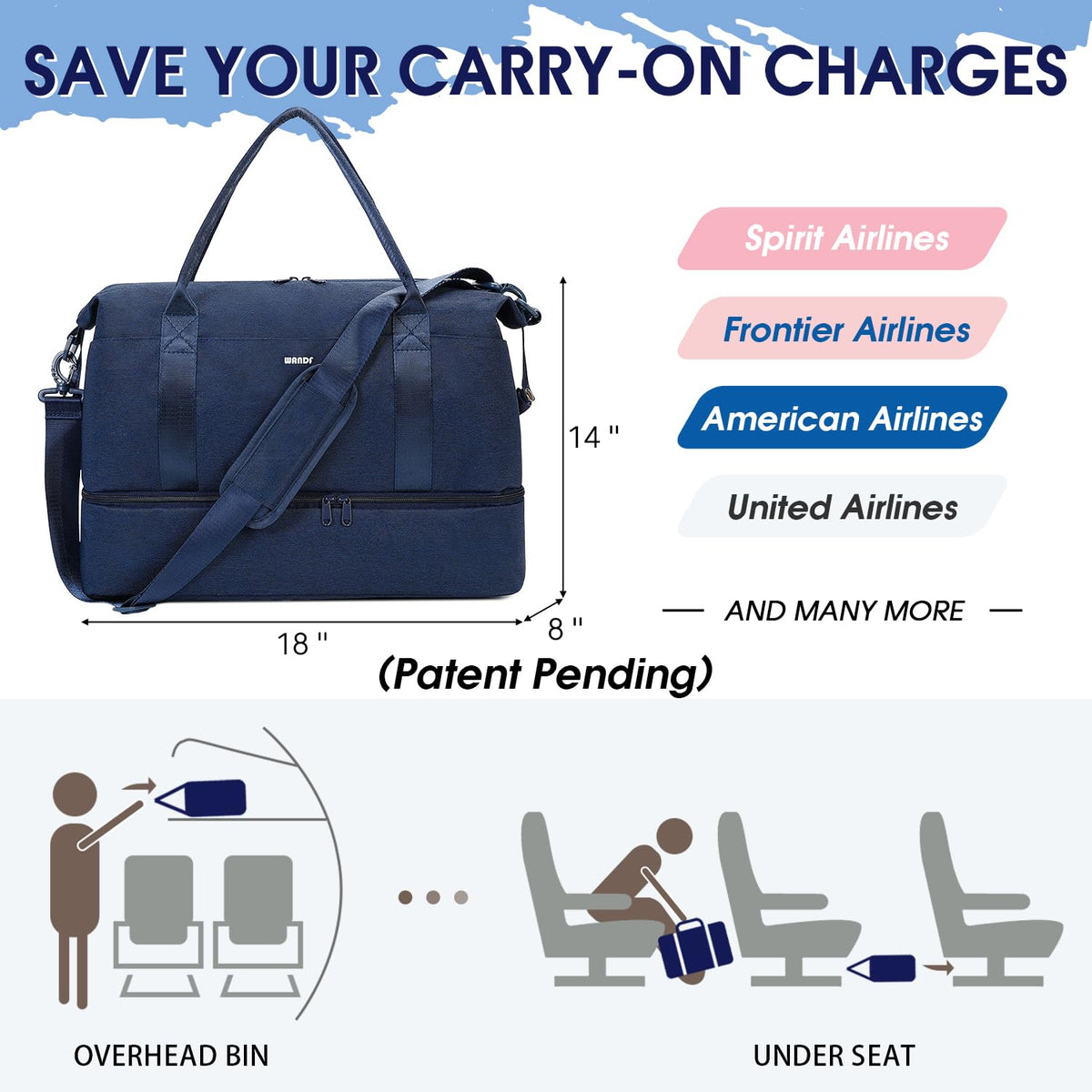 Personal Item Travel Bag, Carry On Weekender Bag for Women