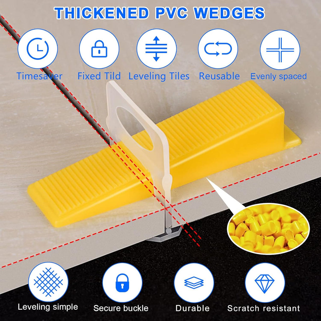 Tile Leveling System Clips 1/16 Inch 4500 Piece Tile Spacers Clips and 16 oz Rubber Mallet Hammer .Tile Tools Set for