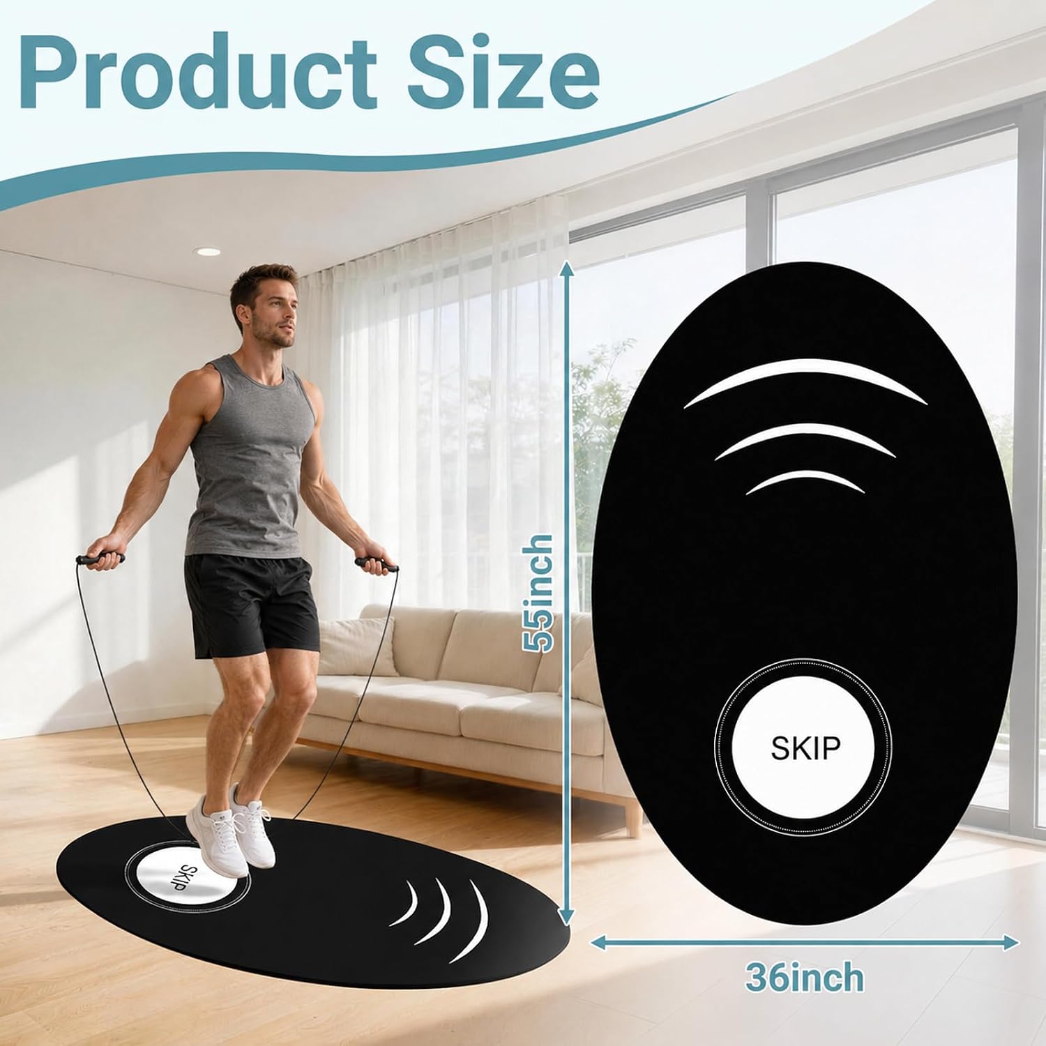 Jump Rope Mat，35.4 x 55.1 inch High-Density Rubber Exercise Mat, Non-Slip and Shock-Absorbing, Suitable for Indoor