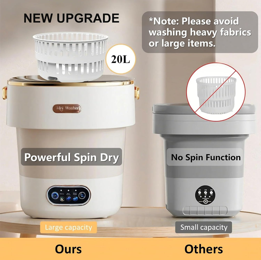 Portable Washing Machine with Spin Basket, Upgraded 20L Foldable Mini Washer【5-Min Wash・3-Min Spin・1-Year Free