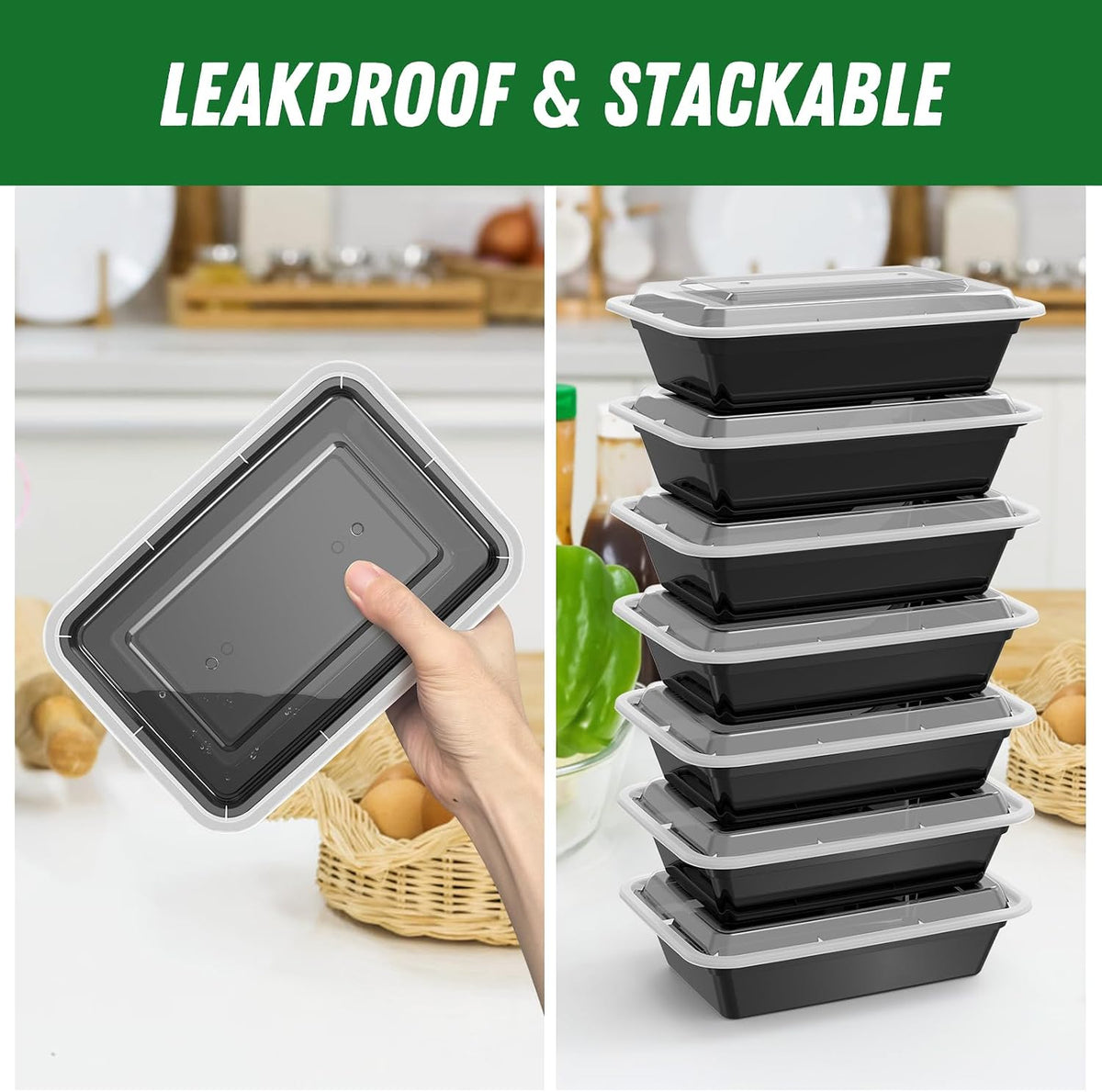 50 Pack (100-Piece) 38 oz Meal Prep Containers Reusable with Lids