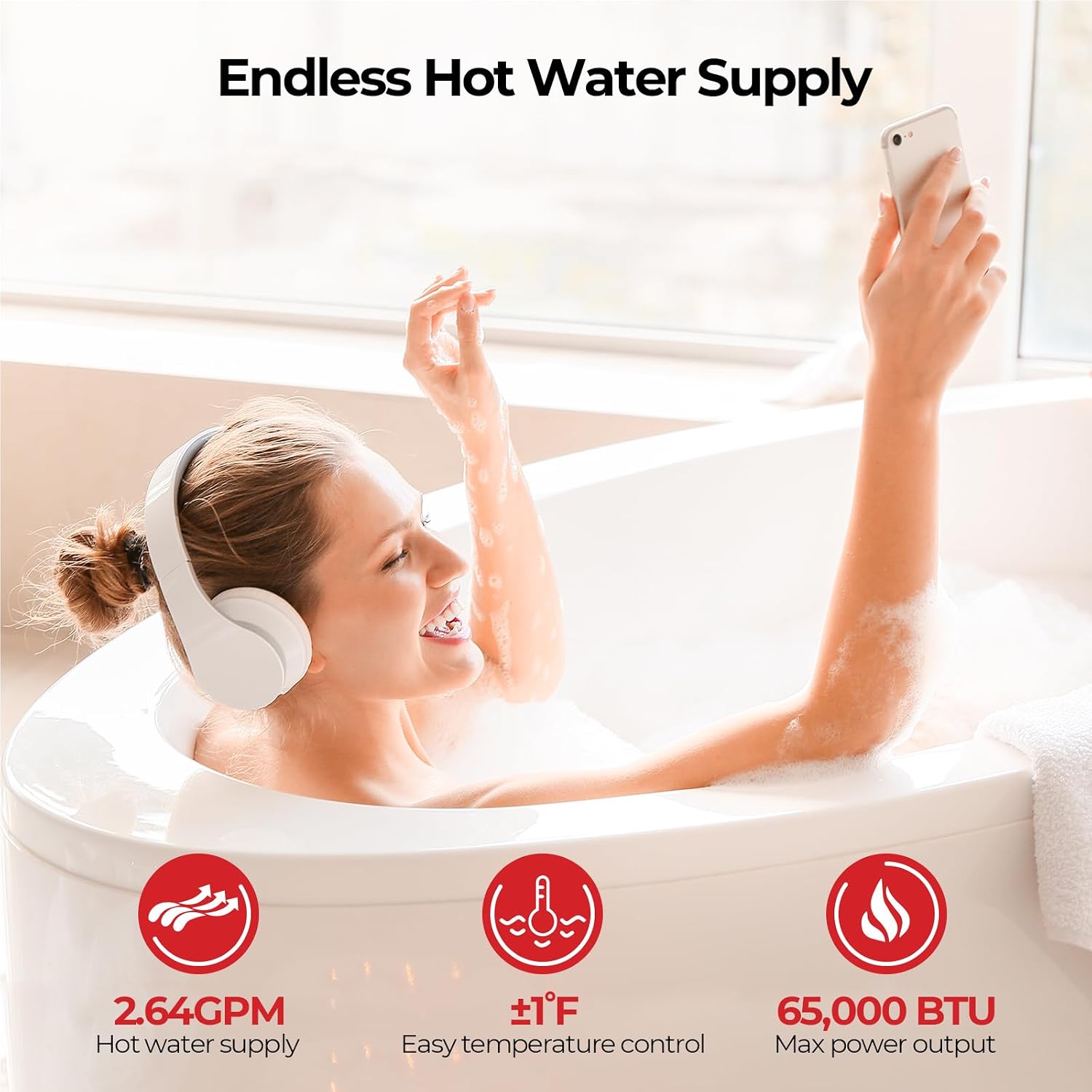 CAMPLUX Climatech 3 Tankless Water Heater Propane, 65,000 BTU Propane On Demand Hot Water Heater, Max 2.64 GPM