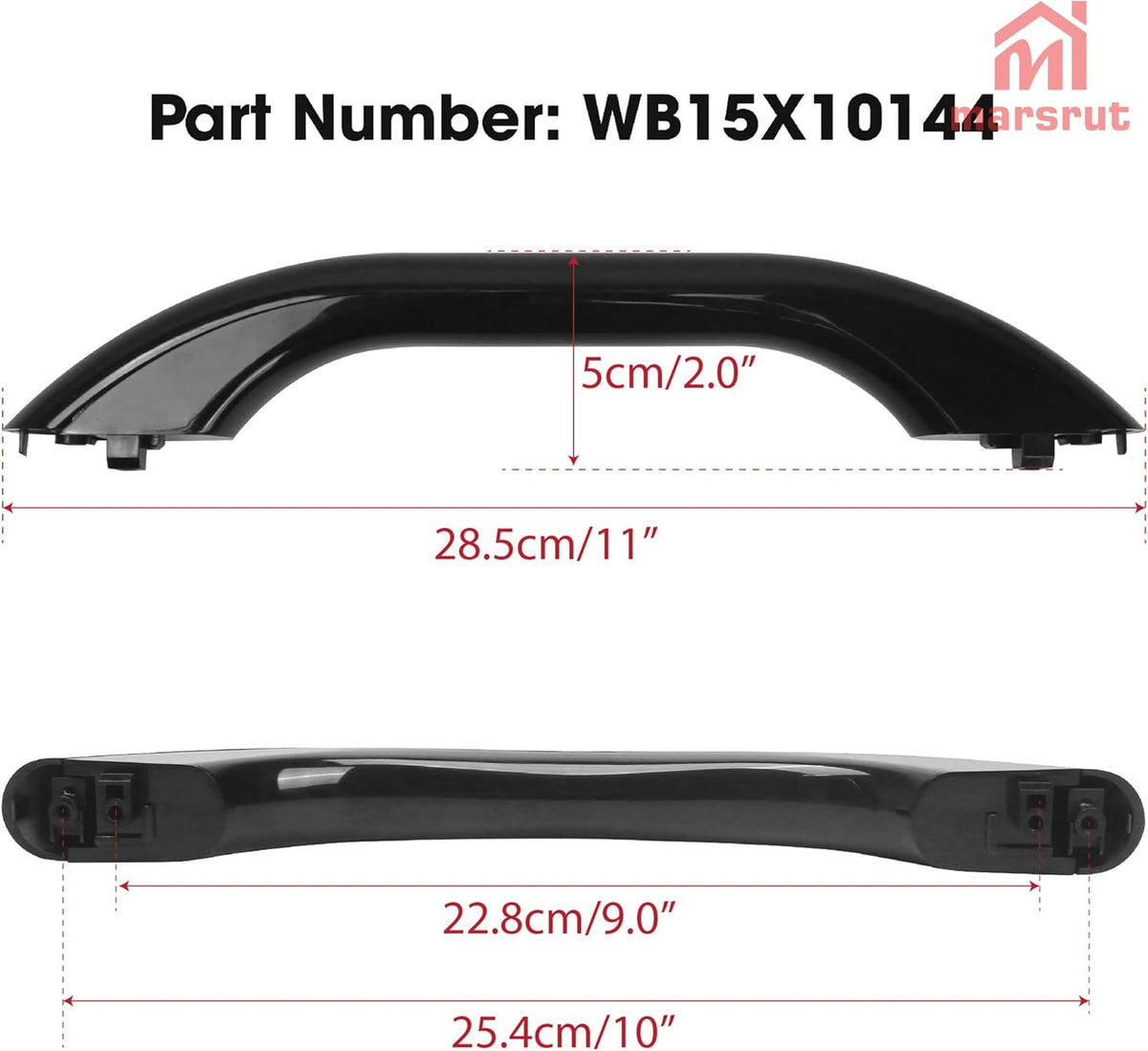 Microwave Handle Replacement Fits for GE, Microwaves Door Handle Parts, Replaces WB15X10144 JVM1650BH01 JVM1650BH05 JVM1650BH03 JVM1850BH06 AP3792823 AH952973 1085689 EA952973, Black, 11" Length