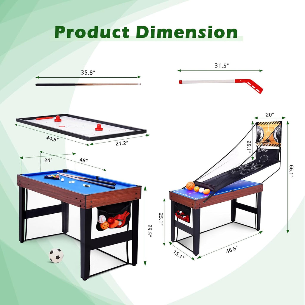 9-in-1 Multi Game Table, Combo Game Table Set | Space-Saving Sports Table w/Basketball, Billiards, Hockey, Ping Pong