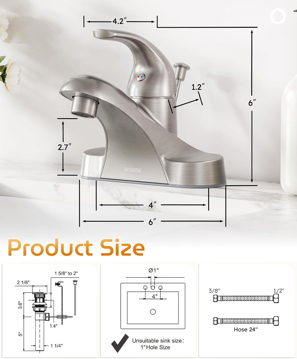 Bathroom Faucet 1 Handle Low Arc Single Handle 4 inch Centerset Bathroom Sink Faucet with Pop Up Drain Assembly Basin