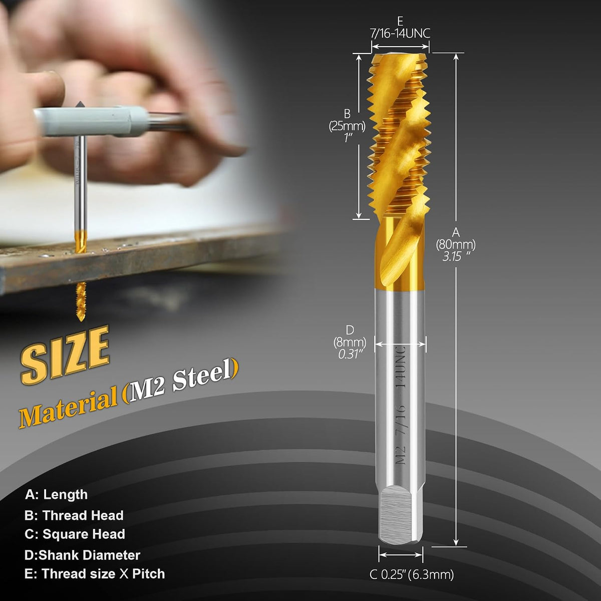 7/16"-14 UNC Spiral Flute Thread Tap,Thread Milling Tap for Metal
