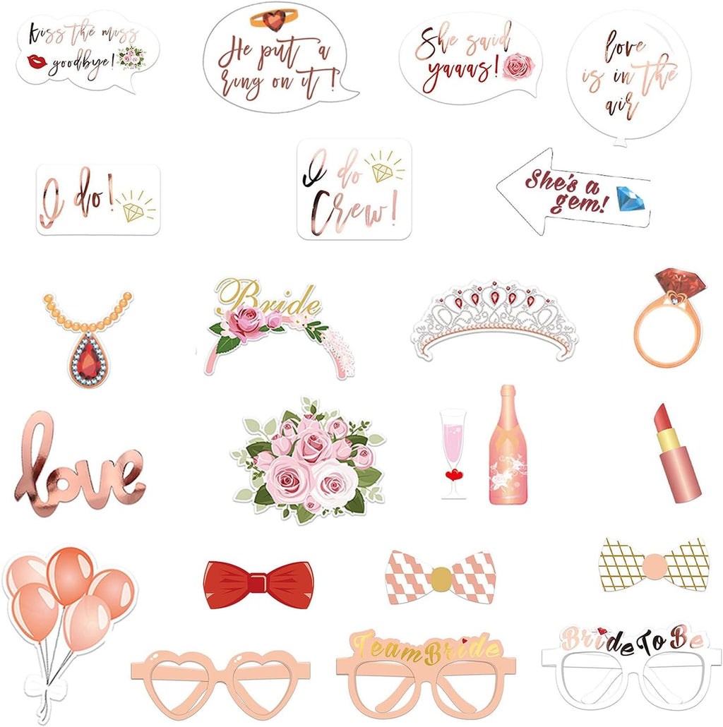Wedding Photo Booth Props 23 Pcs Rose Gold for Bachelorette Party