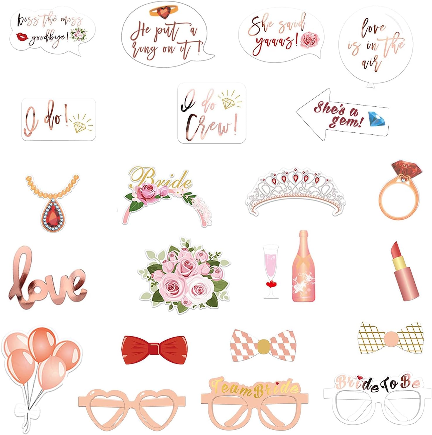 Wedding Photo Booth Props 23 Pcs Rose Gold for Bachelorette Party