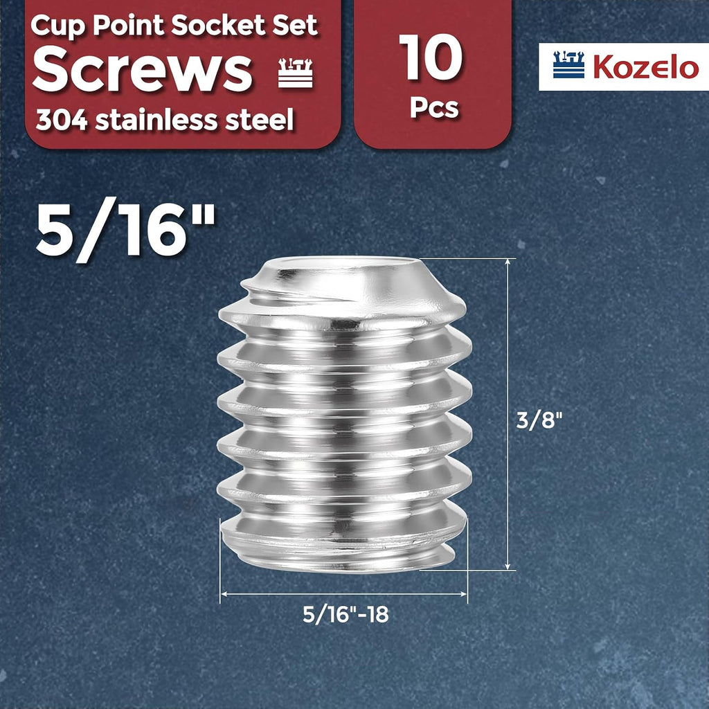 10pcs Cup Point Hex Socket Set Screws-5/16-18x3/8 304 SS