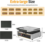 Commercial Panini Press - 2200W Commercial Panini Press Grill w/ 14"x9" Cooking Pan & Adjustable Temp, Commercial