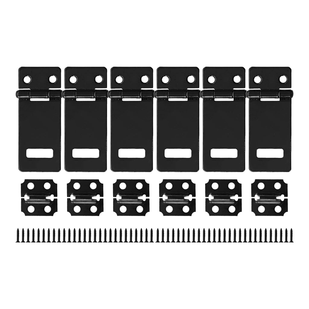 6PCS 2 Inch Padlock Hasp Latch, Black Iron Door Slide Bolt Lock Security Gate Clasp Hardware with Screws for Home