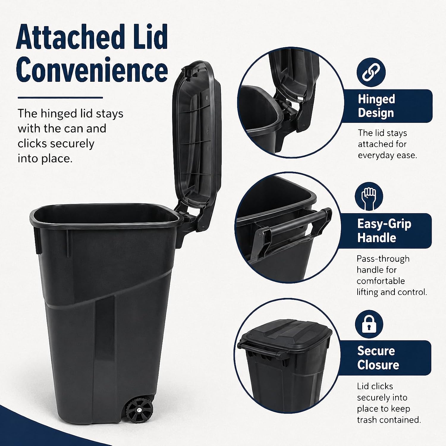 32 Gallon Outdoor Trash Can with Wheels, Heavy Duty Garbage Bin for Patio | Rugged Polypropylene Material, Click Lock
