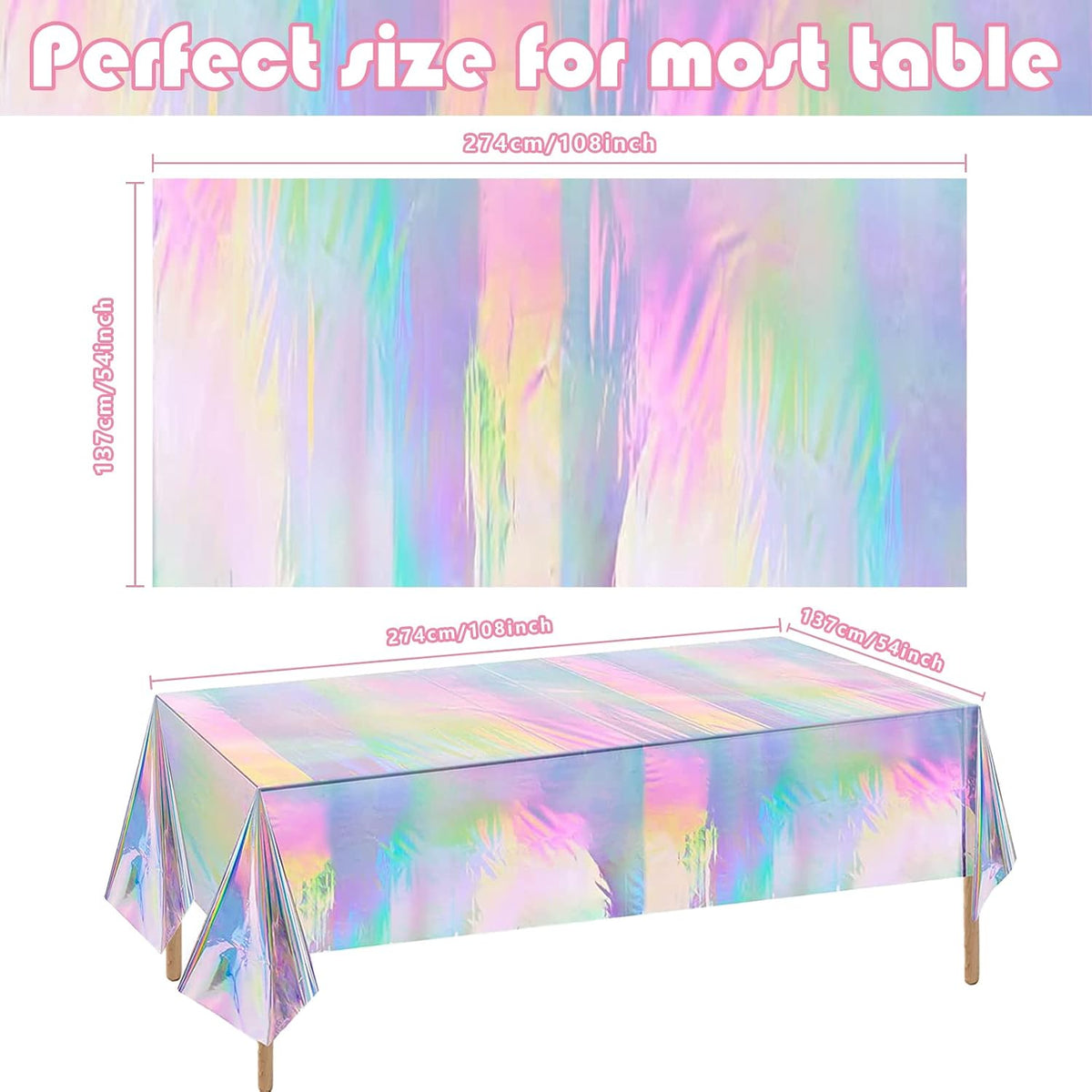 4 Pack Iridescence Plastic Tablecloths Disposable Galentines Day Decorations New Years Birthday Disco Bachelorette