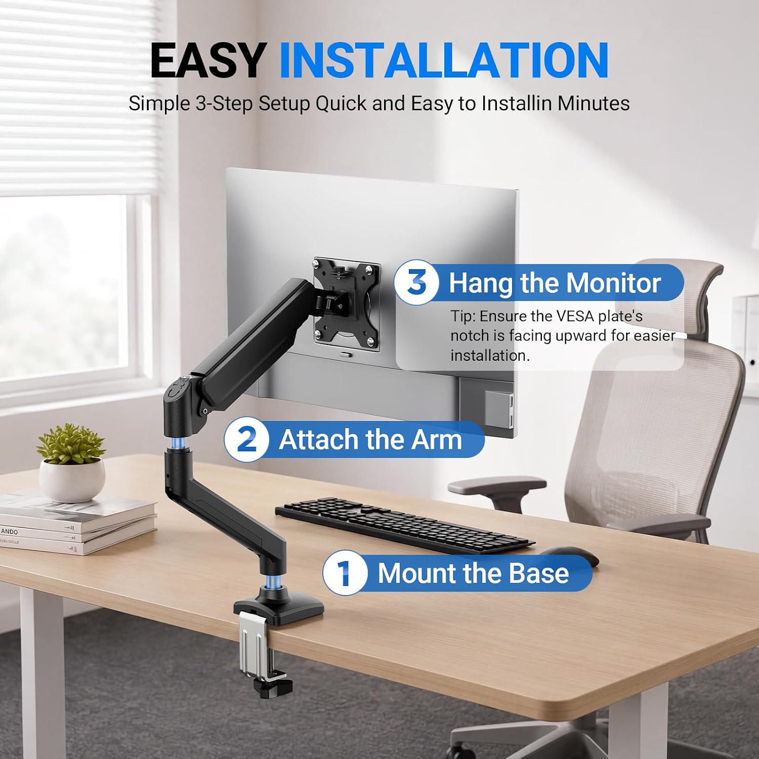 Gas Spring Monitor Mount for 13-32", Single Monitor Arm | Full Motion 360 Rotate Swivel Tilt, Up to 19.8 Lbs, VESA