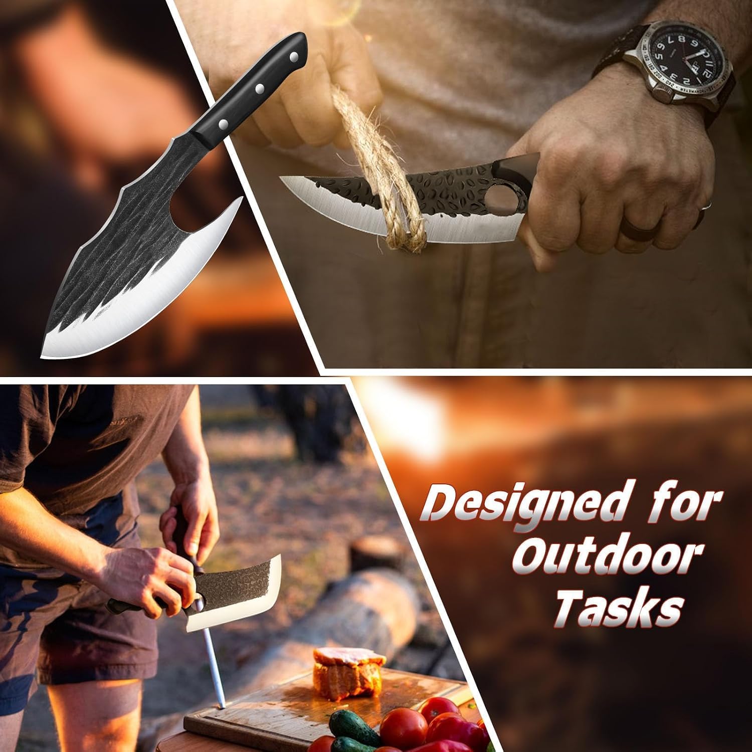 Butcher Knife Cleaver Set - 3PCS Hand Forged for Meat Cutting