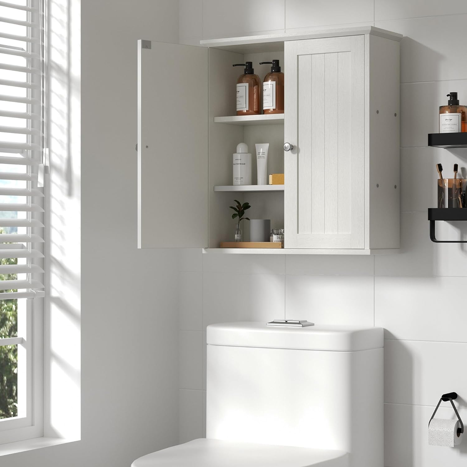 Bathroom Wall Medicine Cabinet, Over The Toilet Storage, White | Bathroom Storage Organizer Cupboard, with 2 Magnet