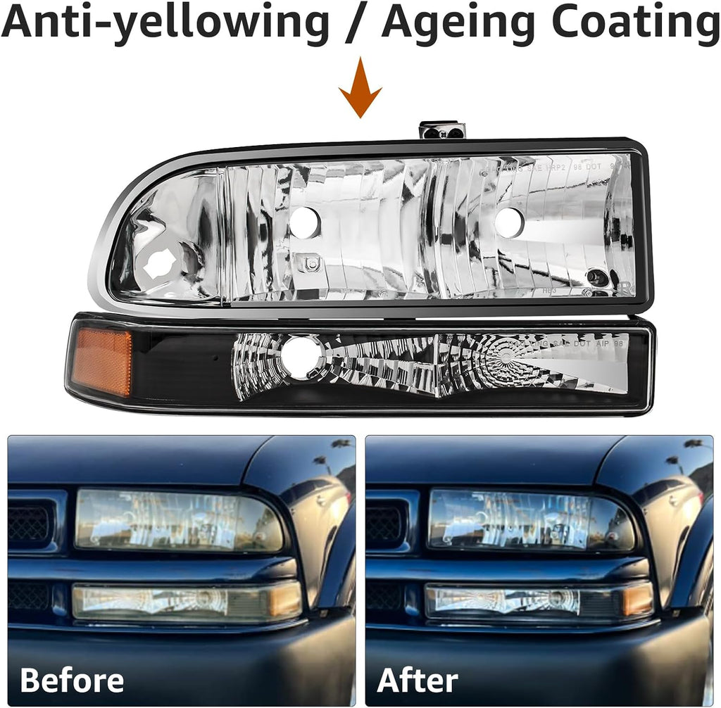 Headlights Assembly for 1998-2004 Chevy S10 Pickup, 1998-2005 Chevy Blazer