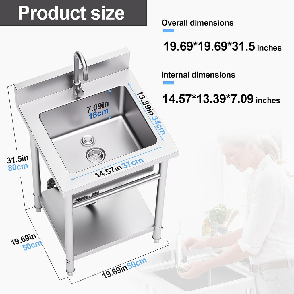 19.7in Freestanding Stainless Steel Utility Sink